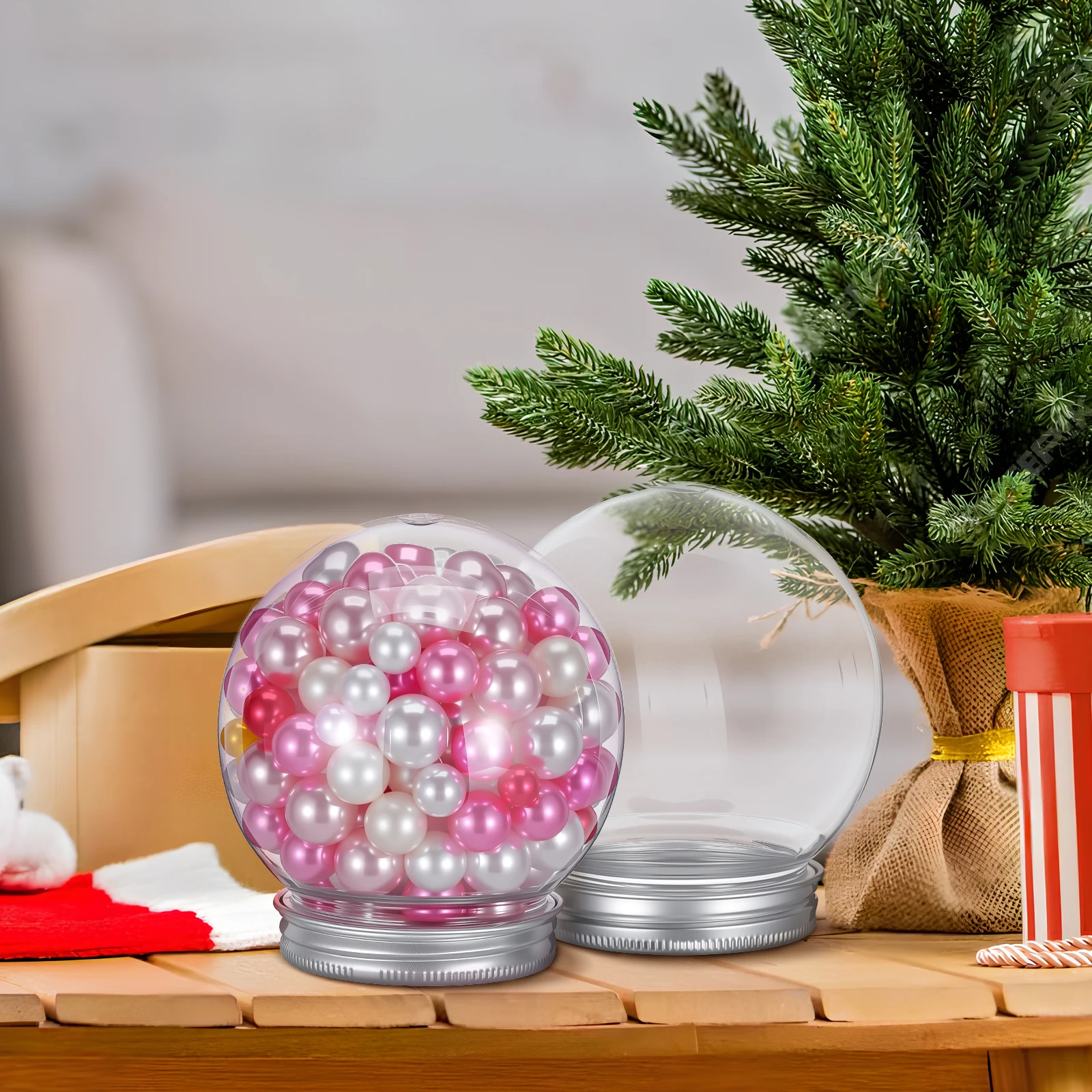 

8pcs Plastic Snow Kit With Aluminum Lid Diy Christmas Decor Craft Ornament For Holiday Tree Table Gift Empty Globe For