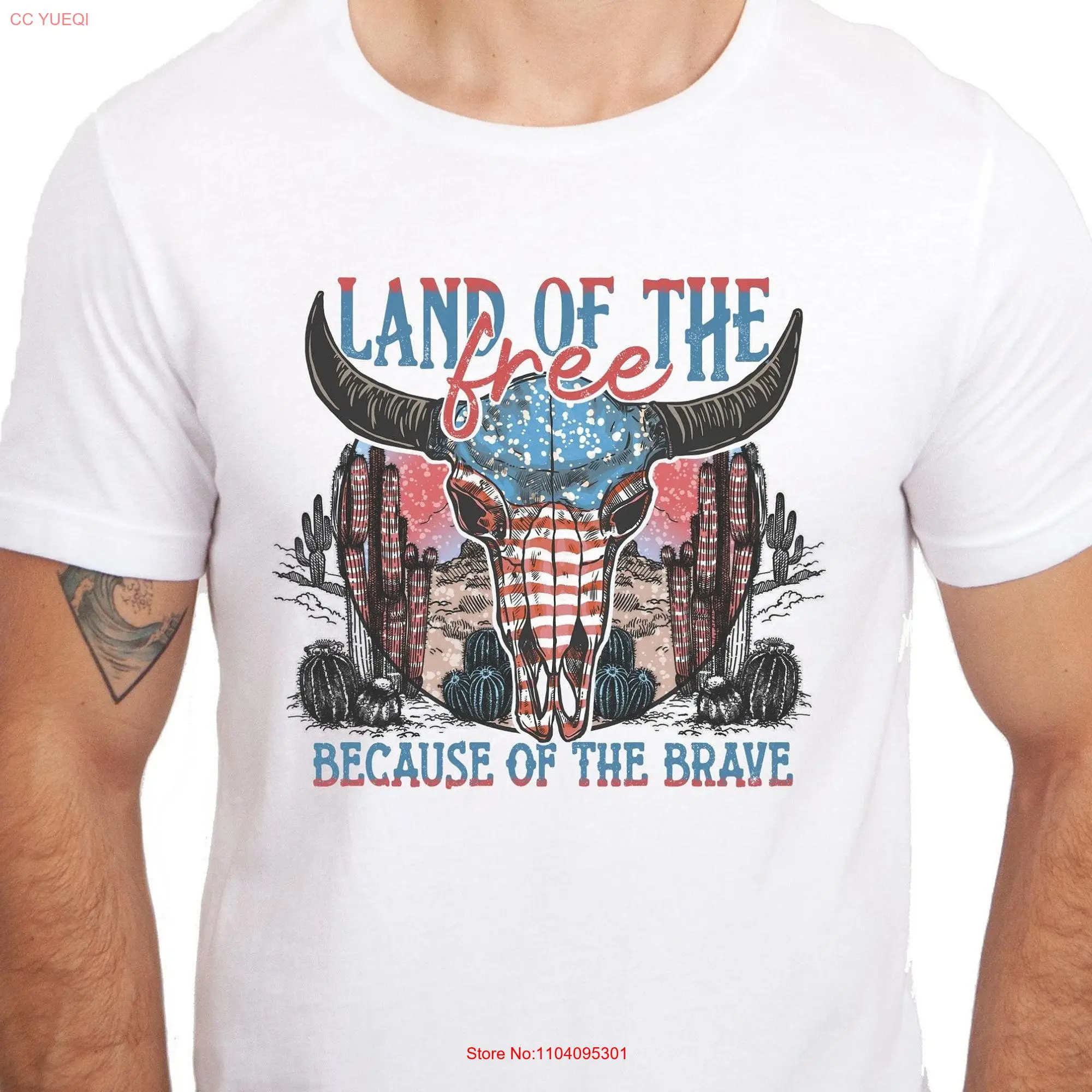 Land of the free because brave T Shirt Memorial Day Patriotic Color Flag Independence Freedom long or short sleeves