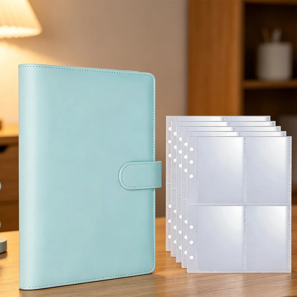 PU Business Card Album for Consistent Organization of Cards Photos and Paper Items Including 25 Four-Grid Loose Leaf Sheets