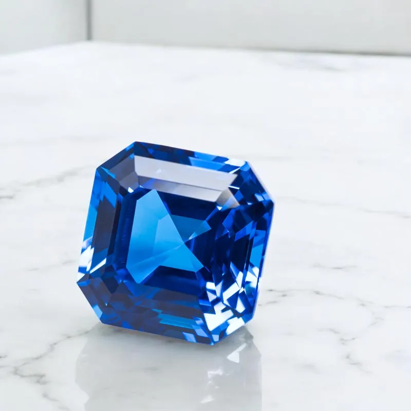 Laborgezüchteter Kobalt-Spinel in Asscher-Schliff, Blaue Farbe, Edelstein für DIY-Ring-, Halsketten- und Ohrringherstellung, Materialien wählbar, Zertifikat verfügbar – Detail 5