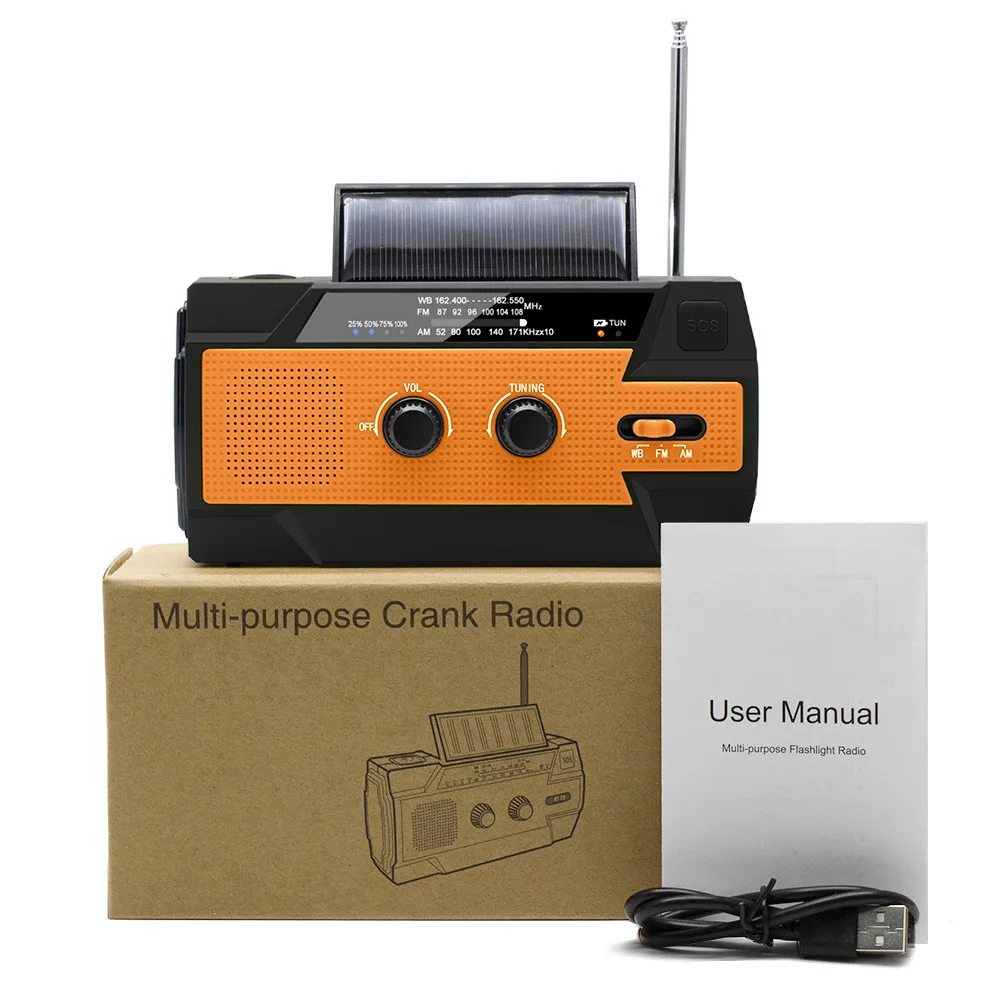 Radio d'urgence multifonctionnelle avec lampe de poche, génération d'énergie à manivelle, radio portable solaire