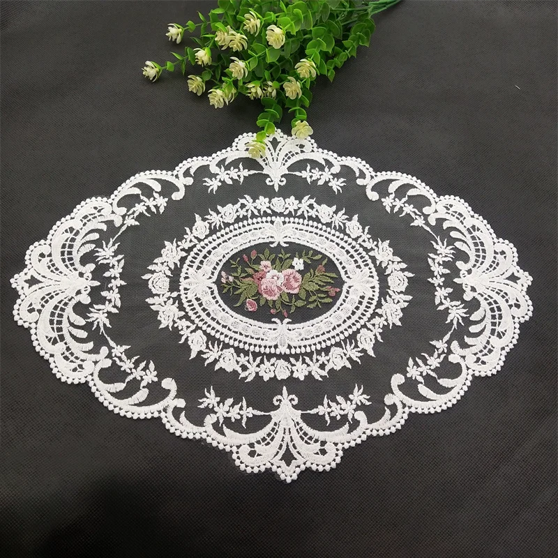 Large Beige Retro Lace Placemats, French Crochet Doilies, Handmade Embroidered Table Mats, Place Mats Cup Mat