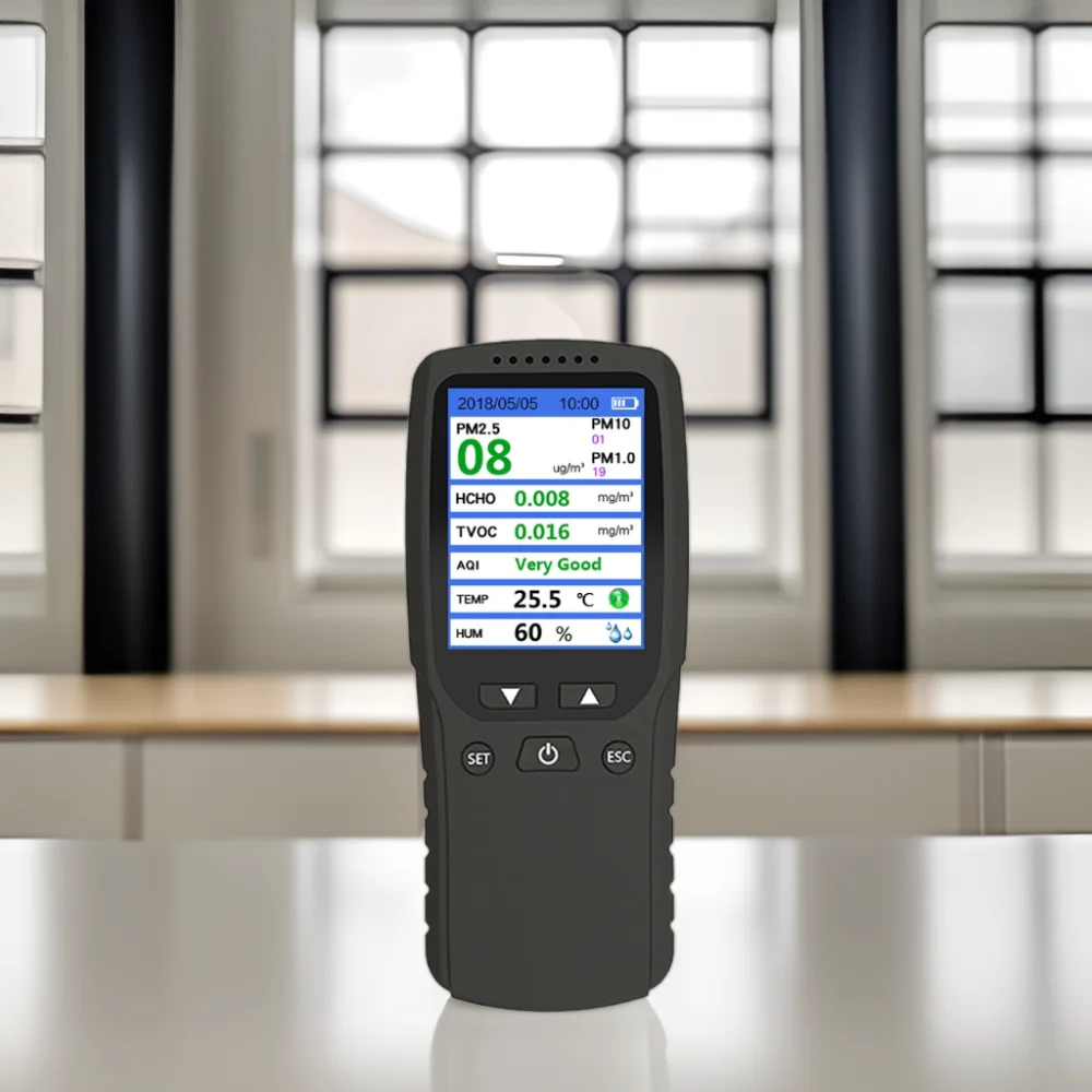 8-in-1 Air Quality Detector Multi-function AQI PM2.5 Monitor Temperature and Concentration Controller for PM2.5 PM10 PM1.0