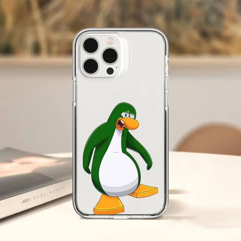 Cartoon Club Penguin  Phone Case For iPhone 11 12 Mini 13 14 Pro XS Max X 8 7 6s Plus 5 SE XR Transparent Shell