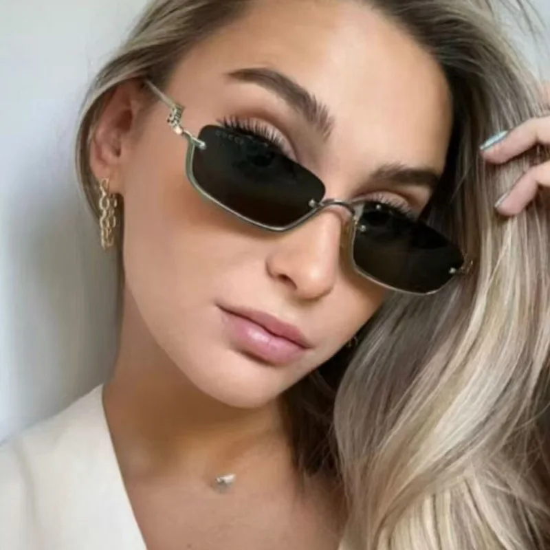 

Square Small Frame Sunglasses Lower Half Frame2025New Style Metal Sunglasses with Sun Eyes, Unique European and American Style S