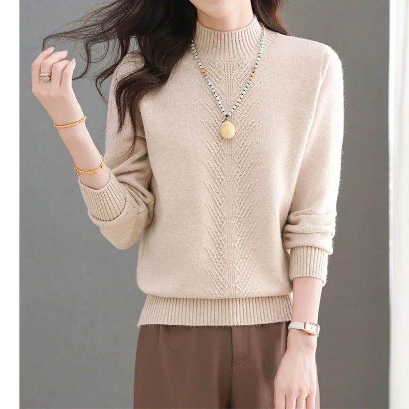 Nouveau automne hiver vêtements femme demi col roulé chaud Pollovers à manches longues femmes Pull haut Pull dames tricots Blouse