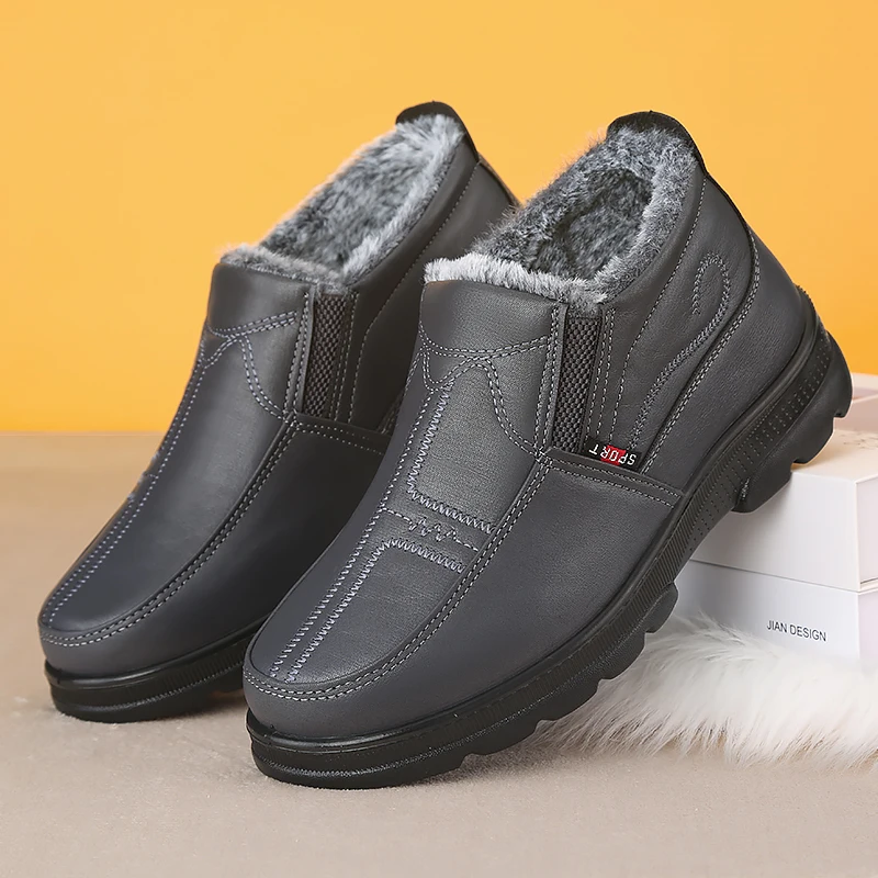 Herren Dicke Plüsch-Antirutsch-Warme Schneestiefel, Leicht An- und Auszuziehen, Formelle Winterschuhe für Herren – Detail 7
