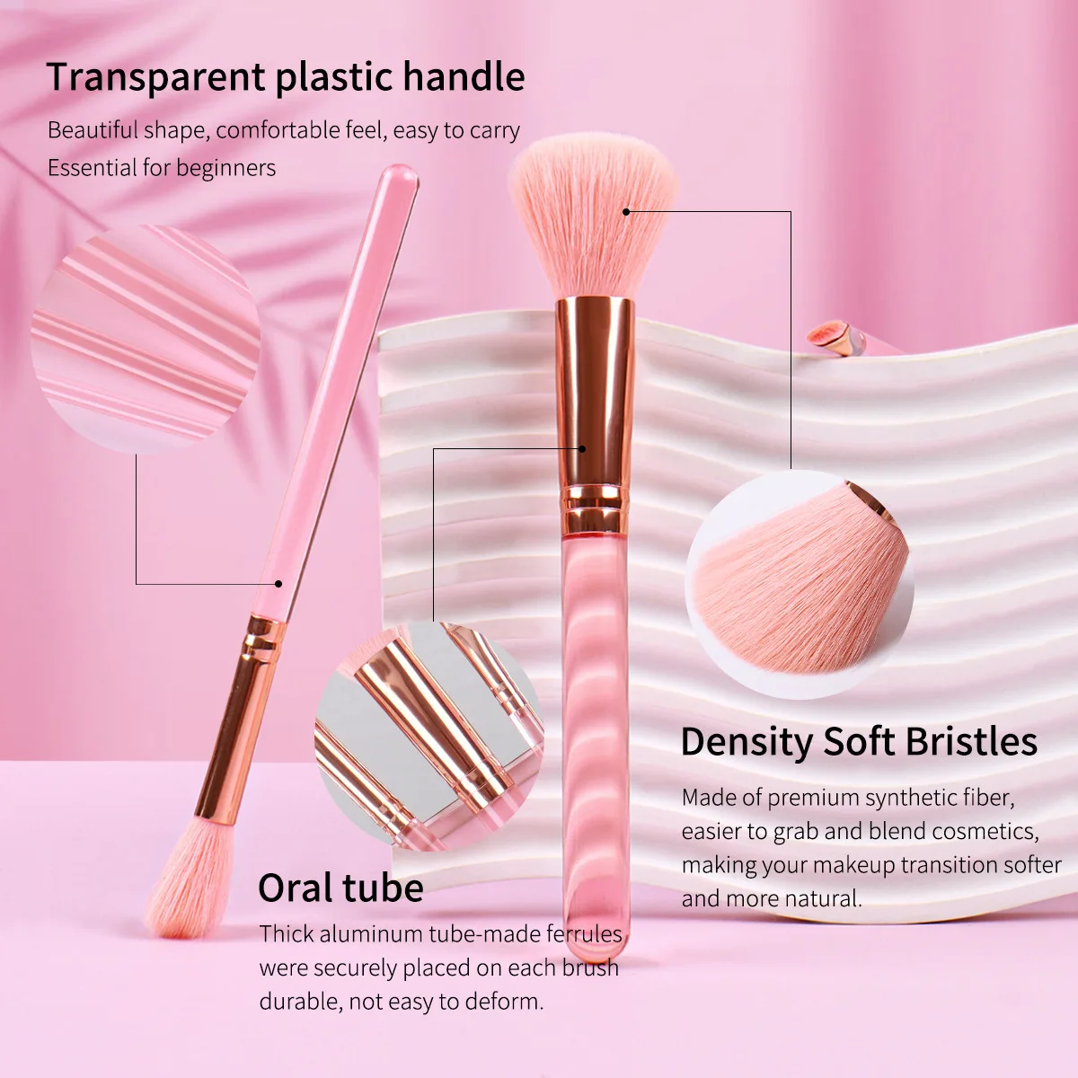 ZOREYA New Portable Mini Pink Transparent Handle Beauty Tool 5 eyeshadow brush set brush