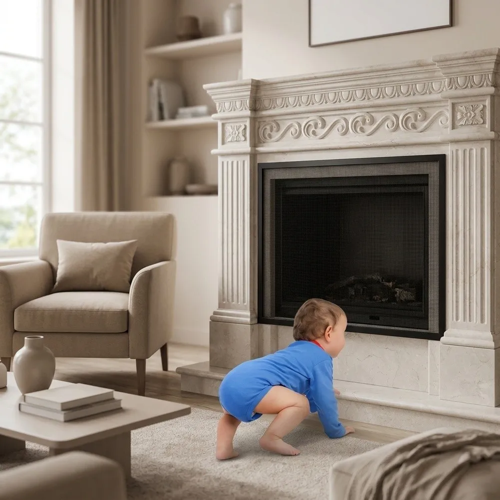 Fireplace Safety Barrier Mesh Spark Screen Heat Resistant Protective Fence For Child Indoor Home Fireplace for protection