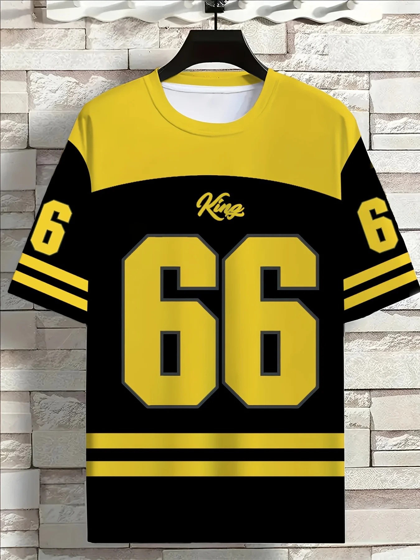 Men's Summer Short Sleeve No. 66 Striped Men's Casual Street Style Polyester Round Neck Fashion T-shirt image 6