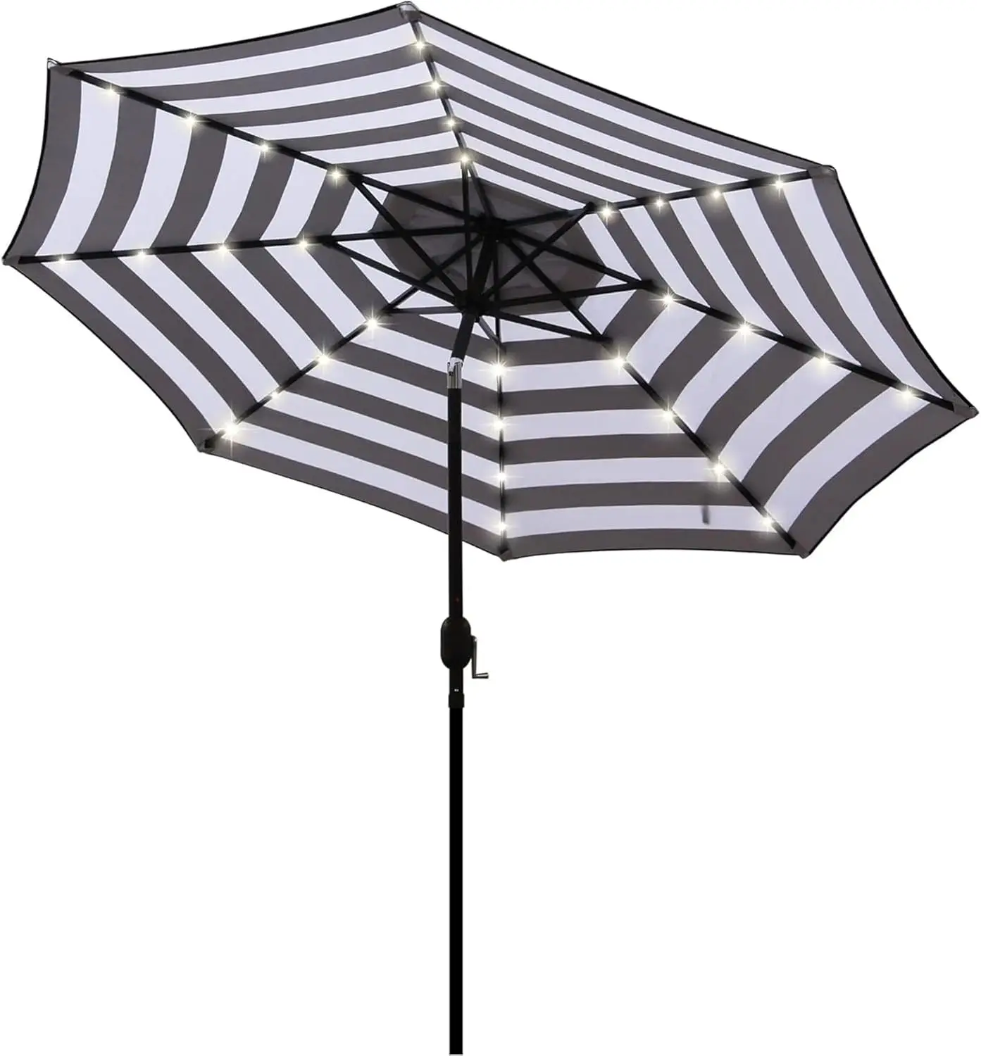 

9 ft Solar LED Patio Umbrella with Tilt and Crank for Outdoor Garden, Deck, Pool, Beach in Black and White