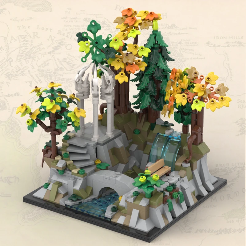 1087 Uds. MOC pabellón de la tierra media arquitectura elfica modelo DIY bloques de construcción juguetes de cumpleaños regalo