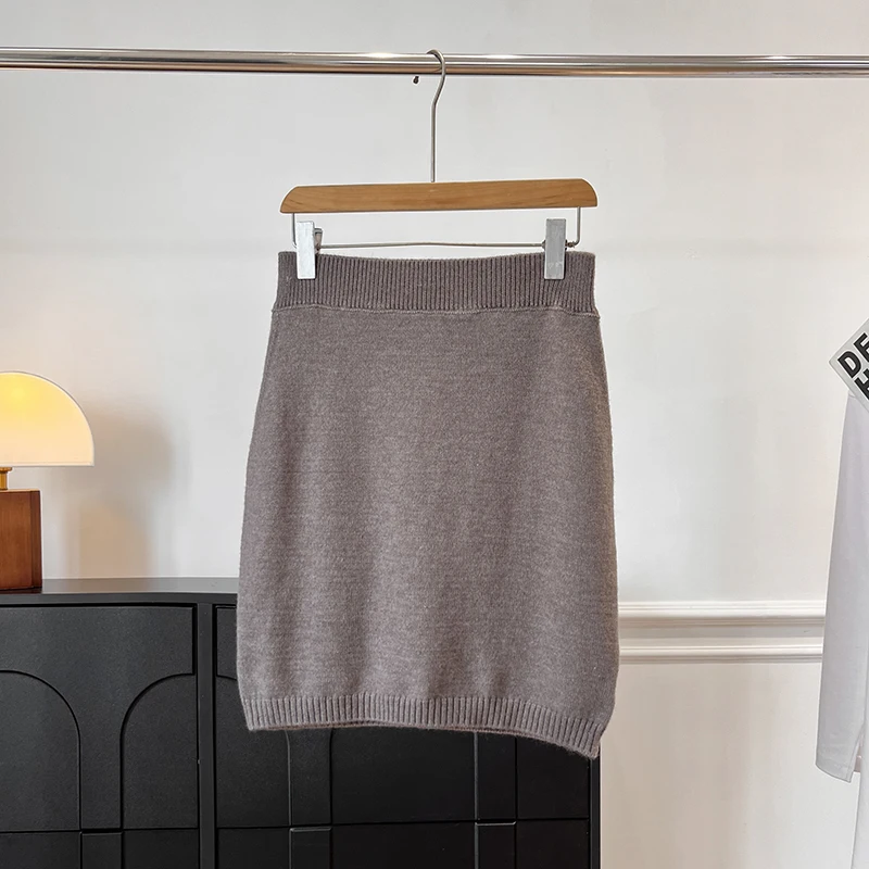 

Скандинавская трикотажная юбка из эластичной шерсти, облегающая женская юбка с запахом и высокой талией, повседневная женская юбка от DELUEST