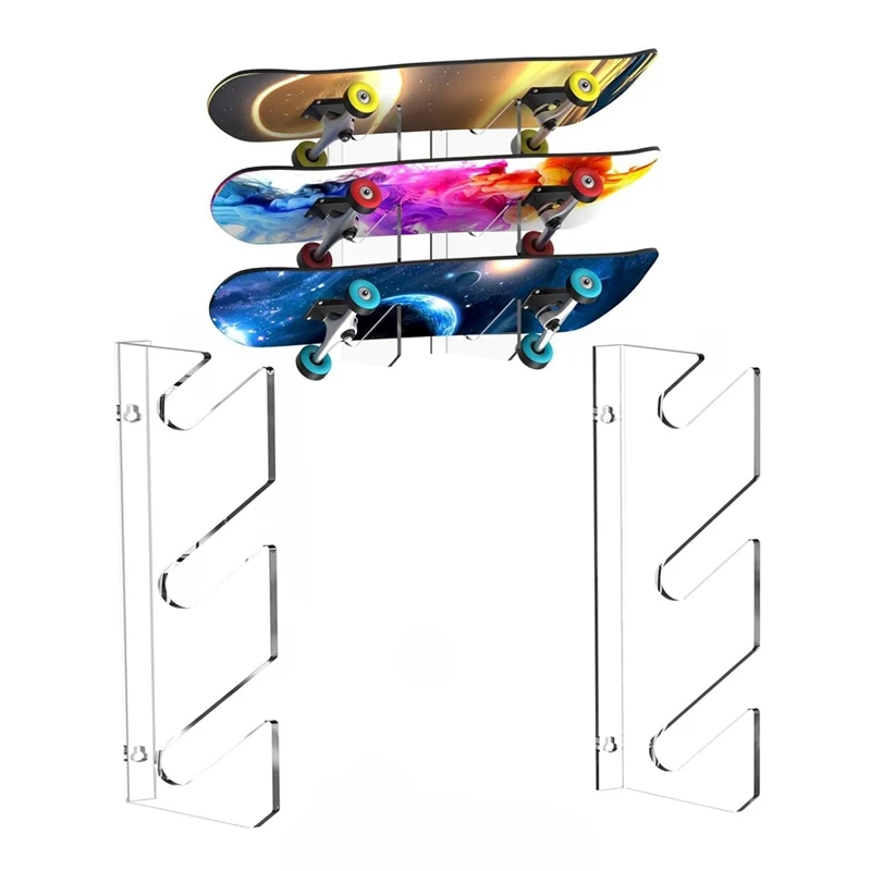 1 Pair Skateboard Display Rack Acrylic Wall Stand Fixed Mount Indoor Floating Skateboard Storage Bracket Wall Holder, Durable