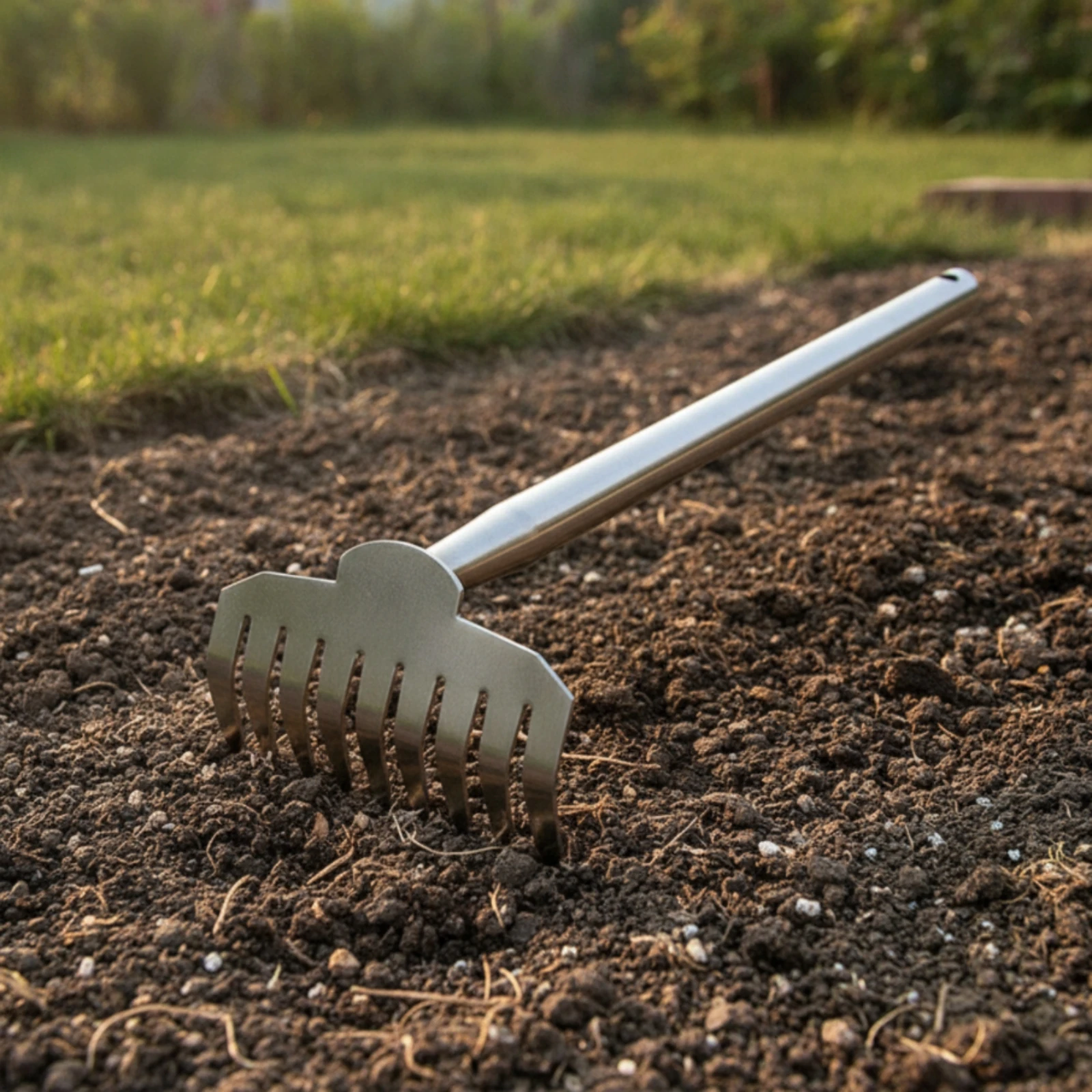 Hand Weeder with Rake Head Stainless Steel Garden Weeding Tool Soil Loosening Rake One-Piece Unwanted Growth Puller 9-Tooth