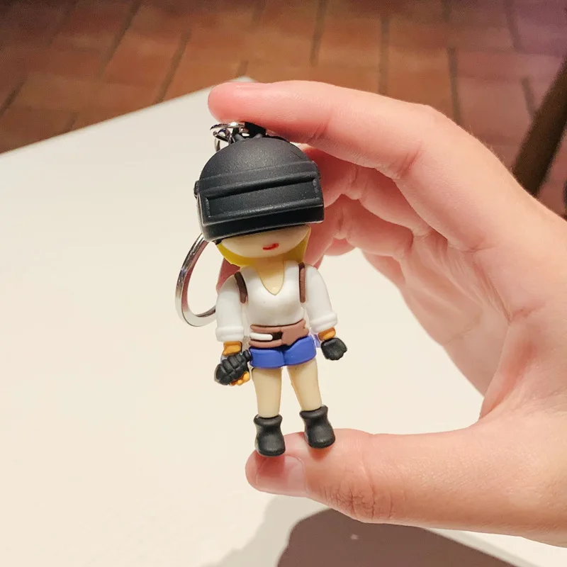 Hot Game Pubg Keychain Eat Chicken Keychains Level 3 Helmet PVC Doll Saucepan Key Holder Fans Battle Grounds Keyring Llaveros