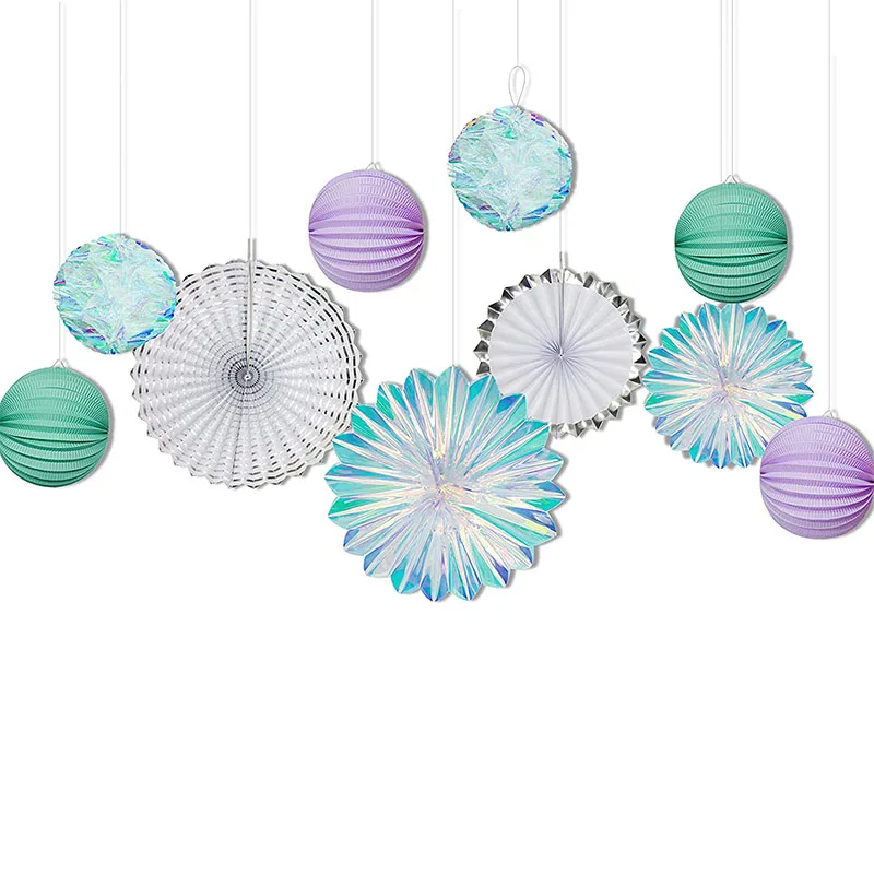 

10Pcs Iridescent white Purple Mint Blue Wedding Party Decorations Holographic Birthday Party Hanging Honeycomb Ball Fan Pom Pom