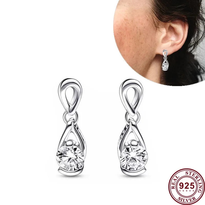 Hot Selling 925 Sterling Silver Mother's Day Love Heart Snowflake Original Women's Water Drop Logo Earrings DIY Charm Jewelry