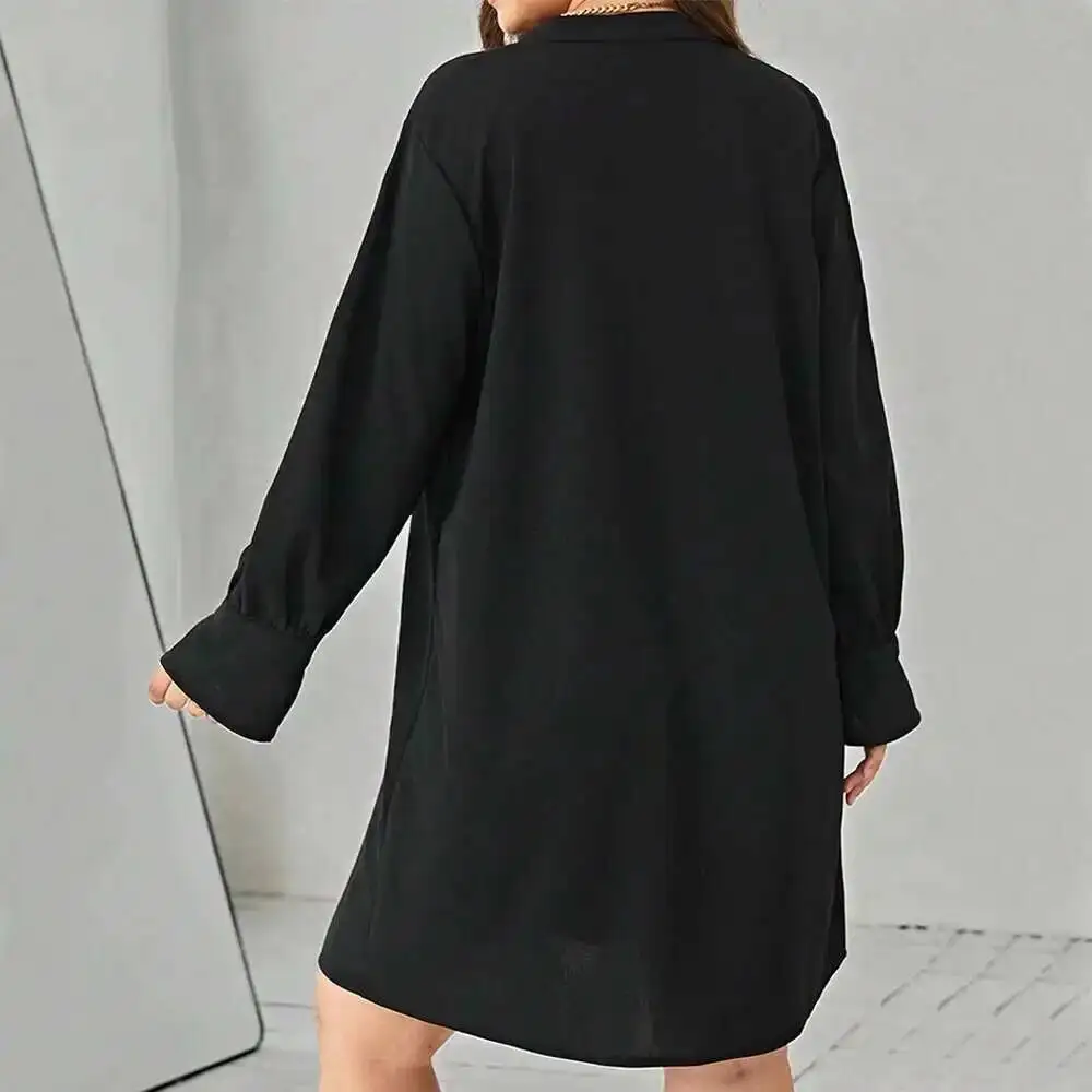 

Plus Size Women's 2025 Autumn and Winter New V-neck Solid Color Long Sleeved Loose Casual Dress Summer Elegantes Casual Y2k
