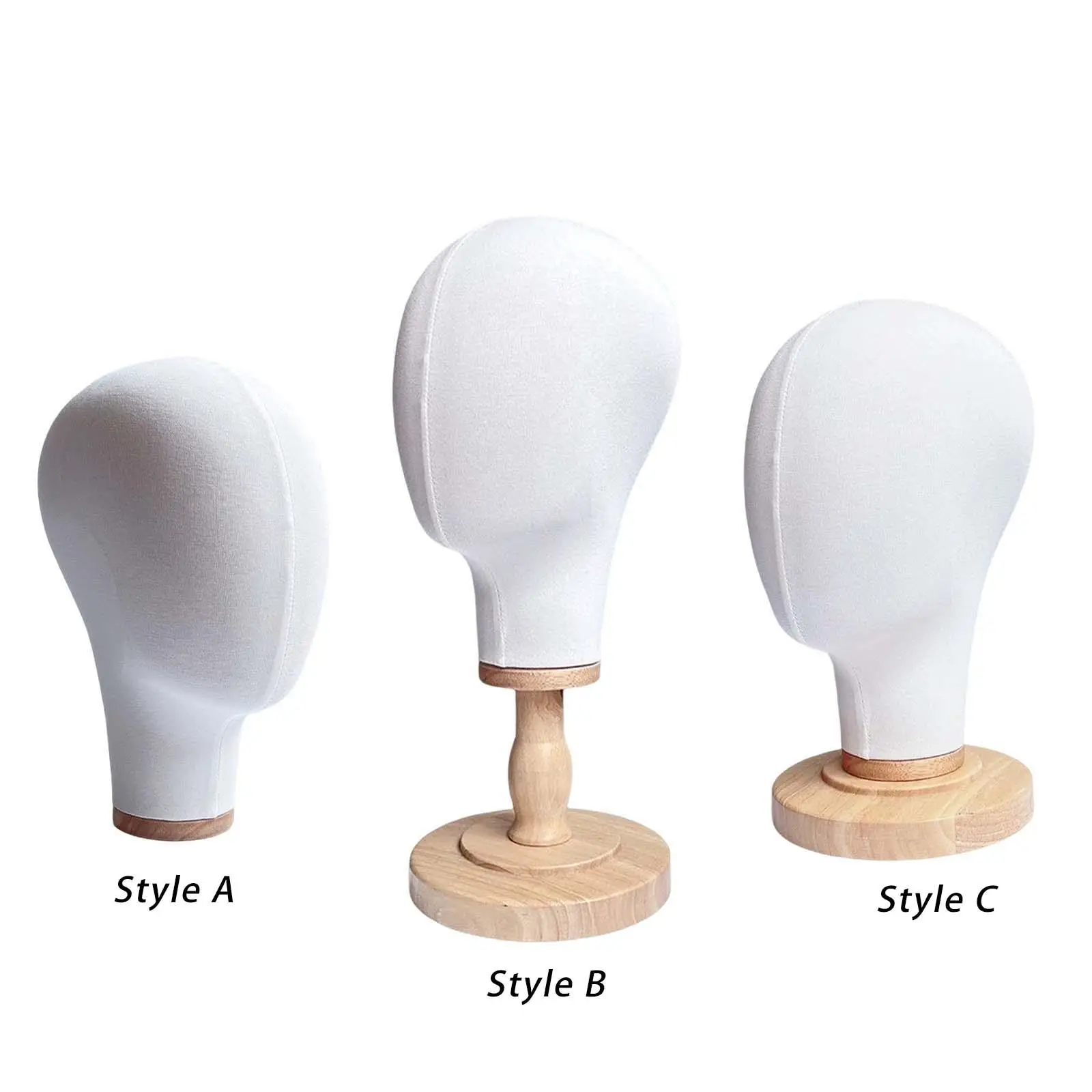 Hat Display Mannequin Head Stand with Wood Base PP Cloth Material for Hairdresser Training Wig Showcase