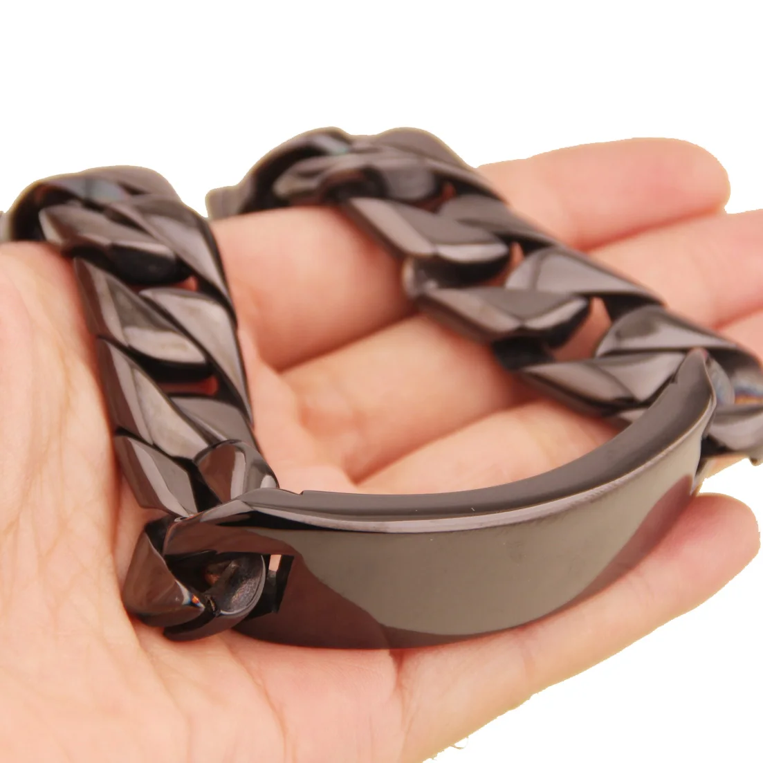 Hip Hop Heavy Silver/Gold/Black Curb Cuban Link Chain 125G Stainless Steel ID Bracelet Bangle Men\'s Biker Jewelry 22inch*17mm