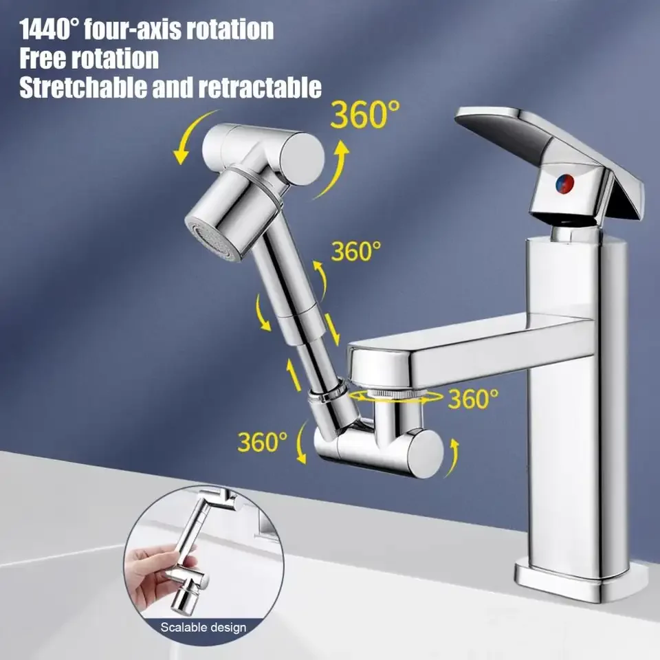 

Retractable Universal 1440 °Swivel Robotic Arm Swivel Extension Faucet Aerator Kitchen Sink Faucet Extender 2 Water Flow Mode