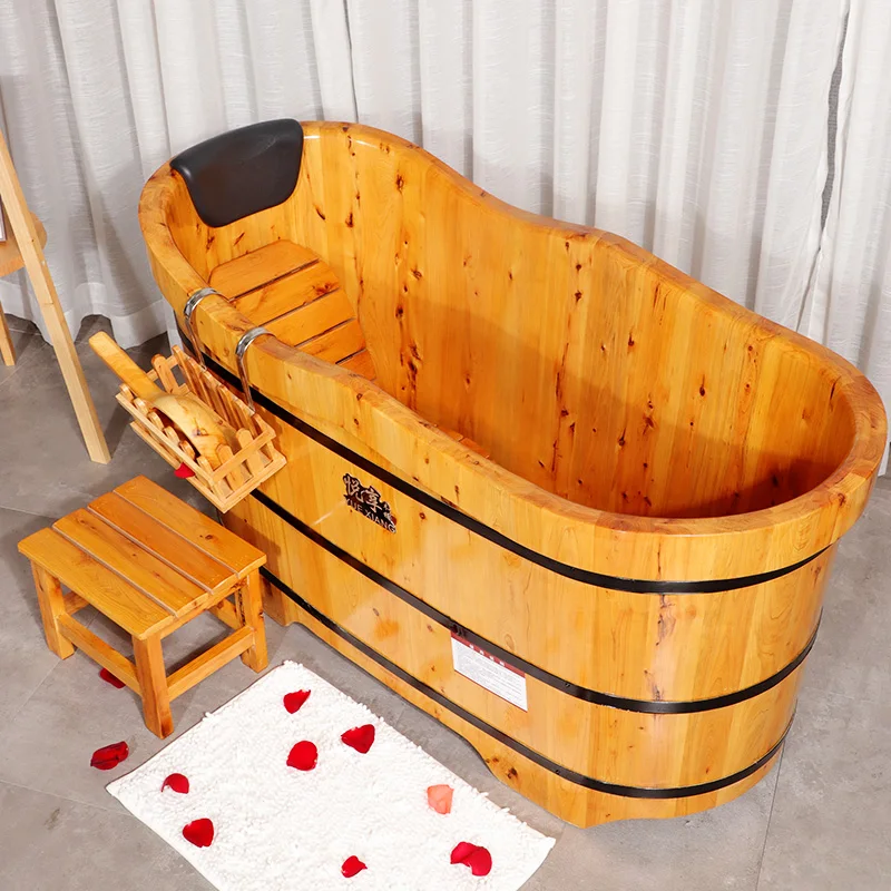 Fumigation Wooden Bathtub Insulation Solid Headrest Personal Bath Bucket Luxury Backrest Banheira Dobravel Bath Furniture CY50YT