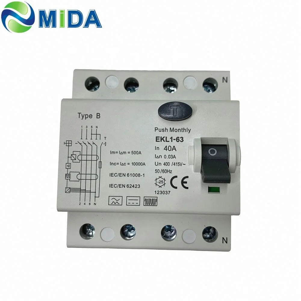 Residual Current Circuit Breaker 4 pole 63A RCCB Electromagnetic Type B RCCB breaker