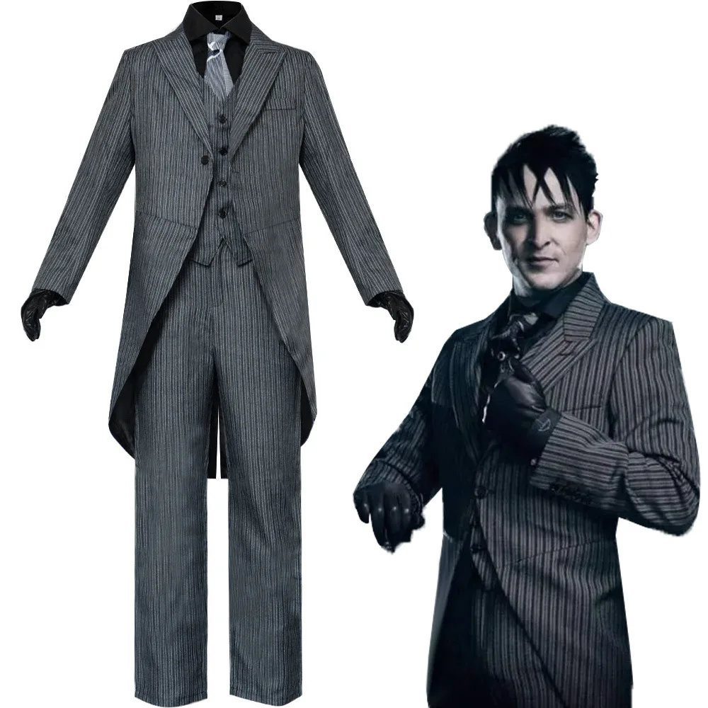 

Demon Penguin Cosplay Uniform Anime Cosplay Men Cobblepot Costume Jackets Vest Pants Glove Full Set Halloween Suit for Men