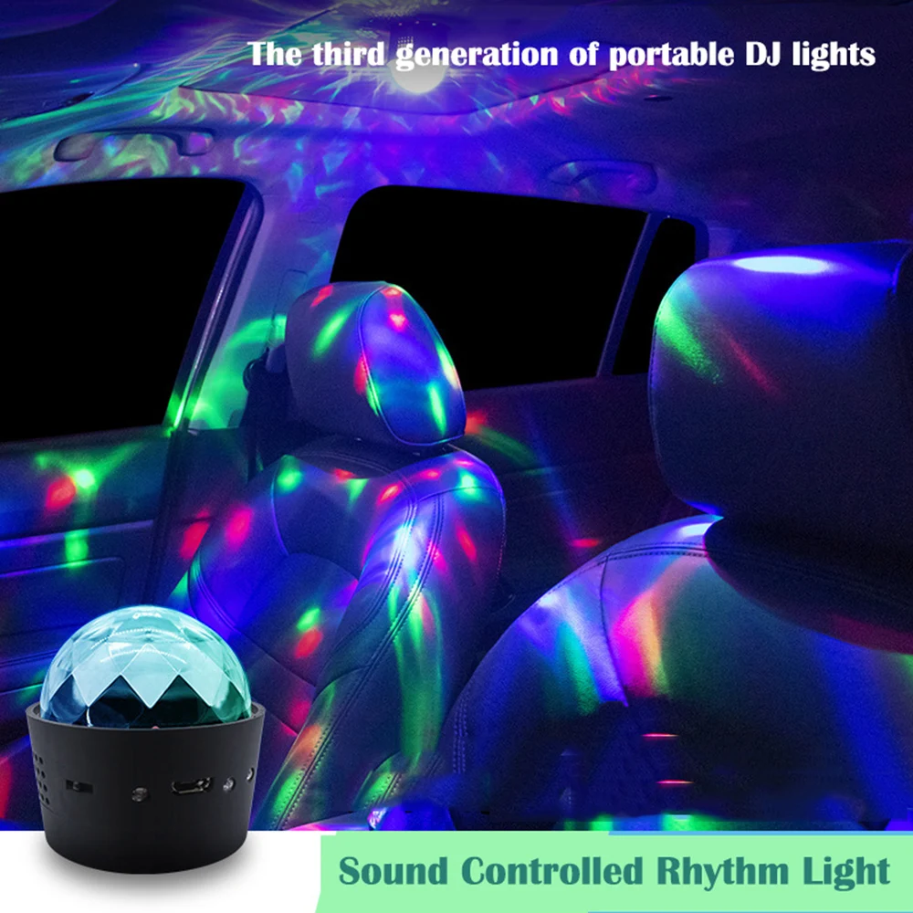 Lumière de scène LED en cristal pour DJ, petite boule magique, rechargeable par USB, colorée, activée par la voix, lampe d'ambiance de noël