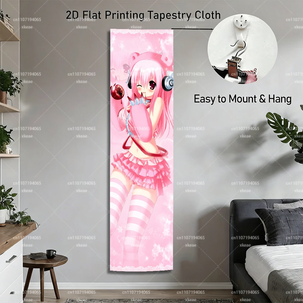 S-Super Sonico Wandteppich, Gloomy Bear Cosplay-Outfit, rosa Sternenhintergrund, Otaku-Dekor – Detail 2