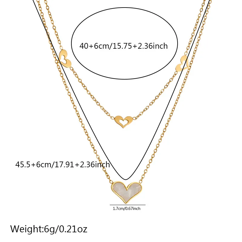 DIEYURO 316L Stainless Steel Love White Sea Shell Bilayer Necklace New Fashion Pendant Hearth Gold Color Chain Neck Jewelry Gift