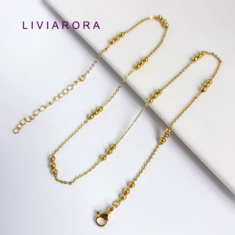 1/2/3Pcs 48cm 18K Gold Plated Brass Metal Ball Beads Chain Necklace,O Link Cable Chain For Jewelry Making Accessories