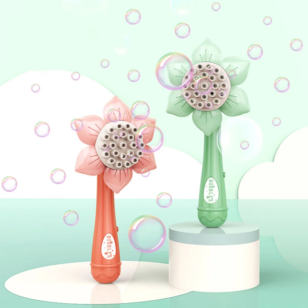 Mini Sunflower Bubble Machine for Kids Creative Wand Fog Light Green Plastic Toddler