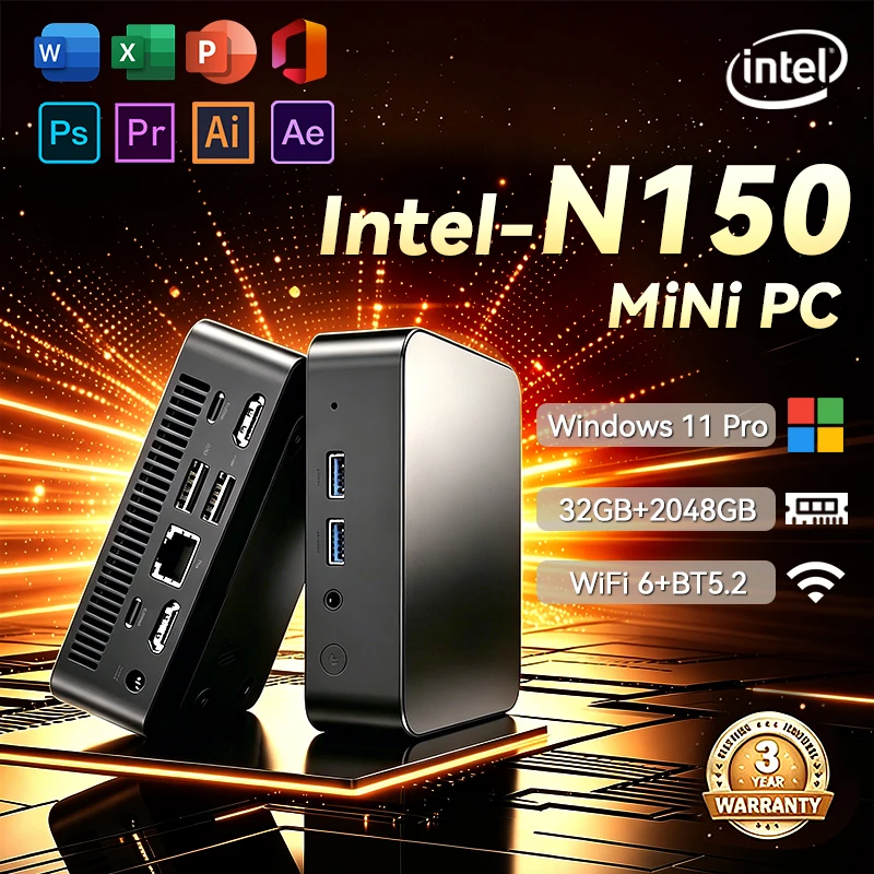 ミニPC Intel N150 Windows 11 Pro ポータブルゲーミングPC 16GB/32GB RAM 1TB/2TB SSD ミニパソコン オフィス/ゲーマー向け Wifi6 BT5.2 デスクトップ