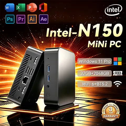 MINI BİLGİSAYAR Intel N150 Windows 11 Pro Taşınabilir Oyun Bilgisayarı 16GB 32GB RAM 1TB 2TB SSD Mini PC Bilgisayar Ofis Oyuncu Wifi6 BT5.2 Masaüstü Bilgisayar