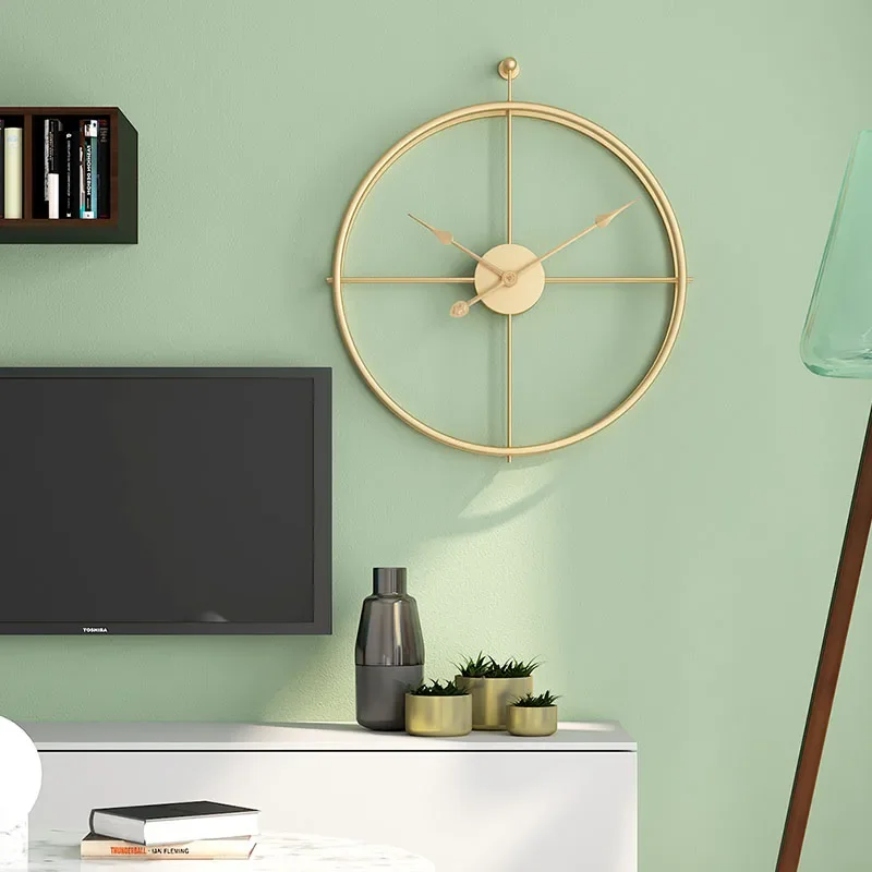 Nordic Silent Wall Clock Gold Metal Frame Minimalist Design Large Size Noiseless Quartz Clock for Living Room Home Decoration
