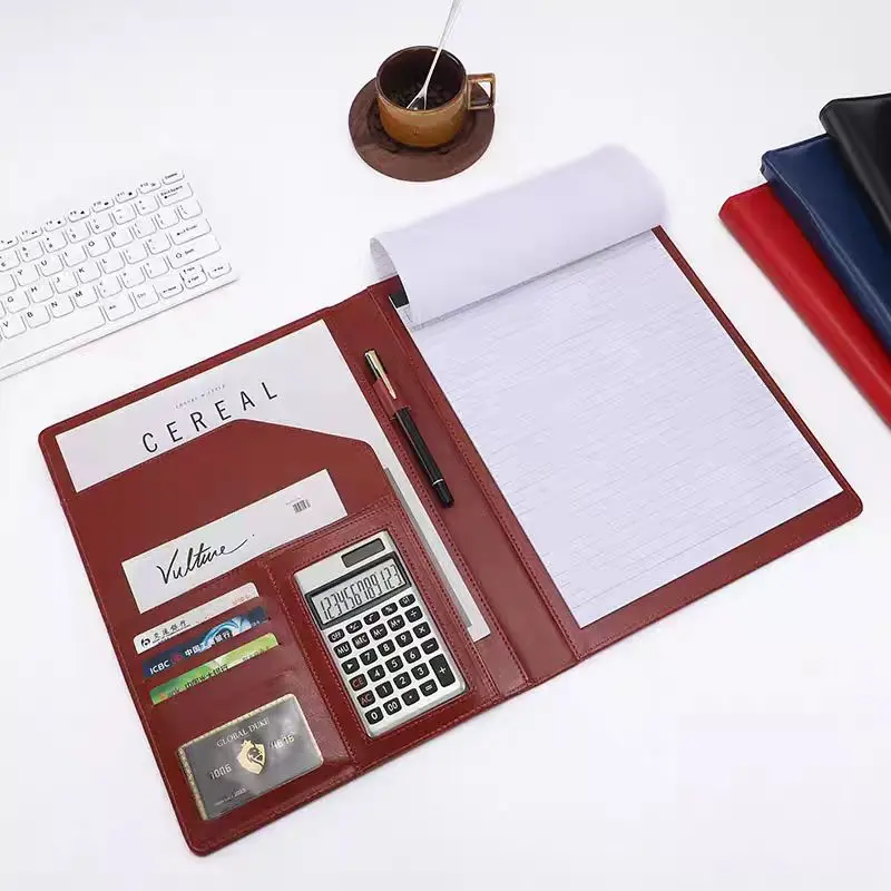 

A4 Document Bags PU Leather File Folder Calculator Binder Organizer Business Contract Storage Manager Portfolio Office Supplies
