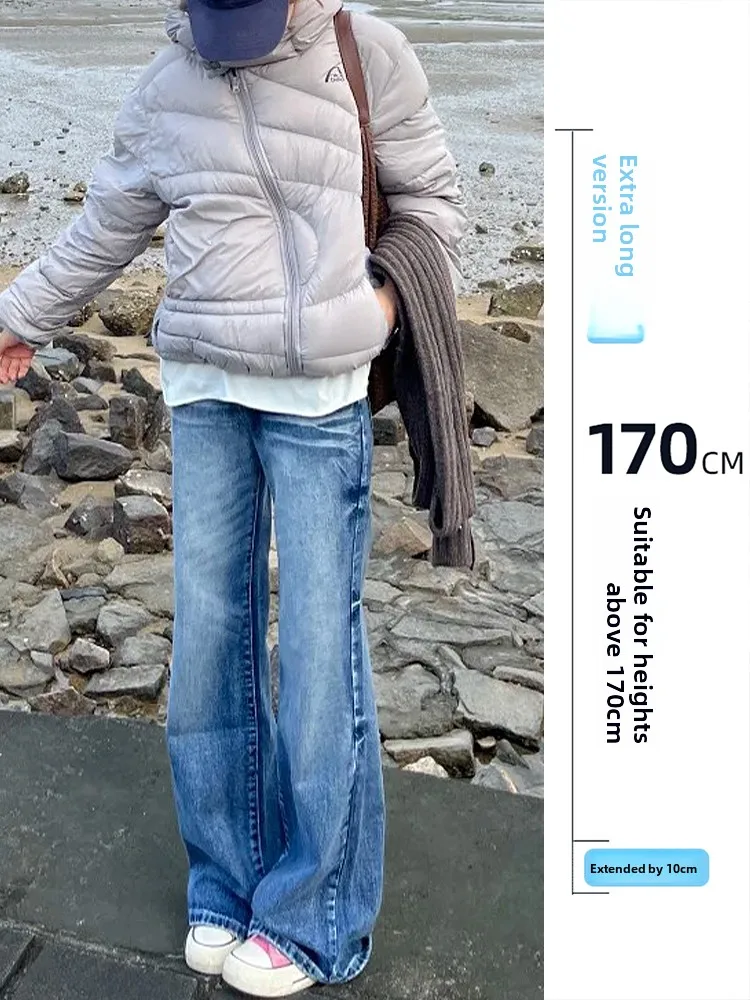 

Джинсы женские с высокой талией, длинные, струящиеся, синие, из денима, осенне-зимние, широкие брюки, винтажные, удобные, износостойкие