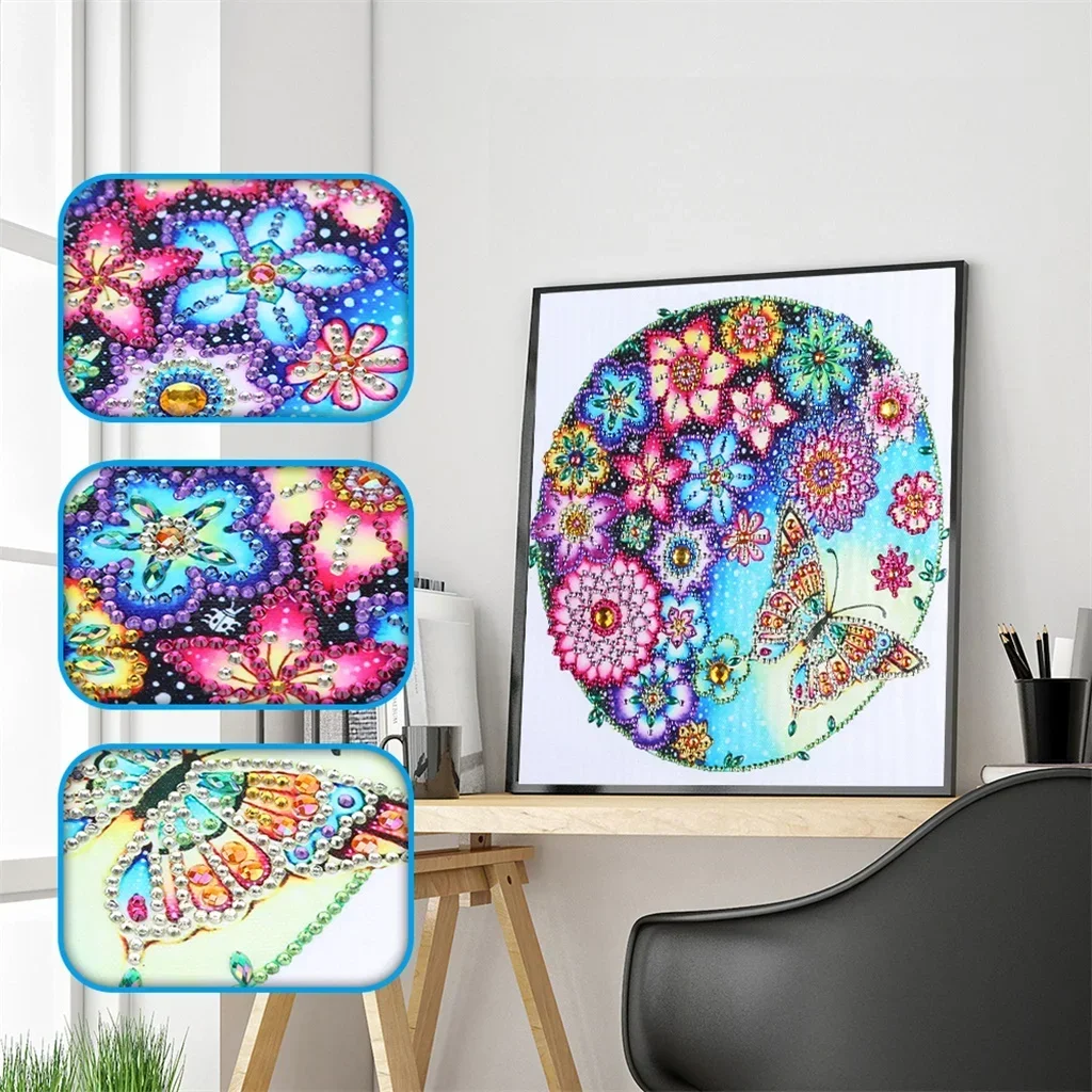 DIY Special Shaped Diamond Painting 5D Partial Drill Cross Stitch Butterfly Flower Kits Crystal Rhinestone Home Wall Decoration