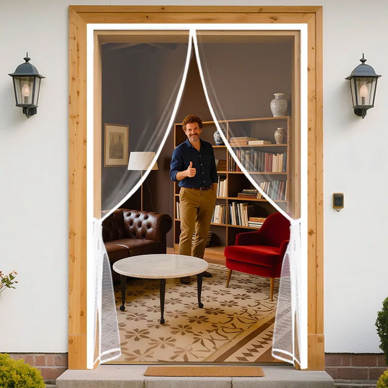 Mosquitera magnética para puerta, malla de tela a medida, cortina para puerta, protección contra insectos, cierre automático, malla invisible para exteriores