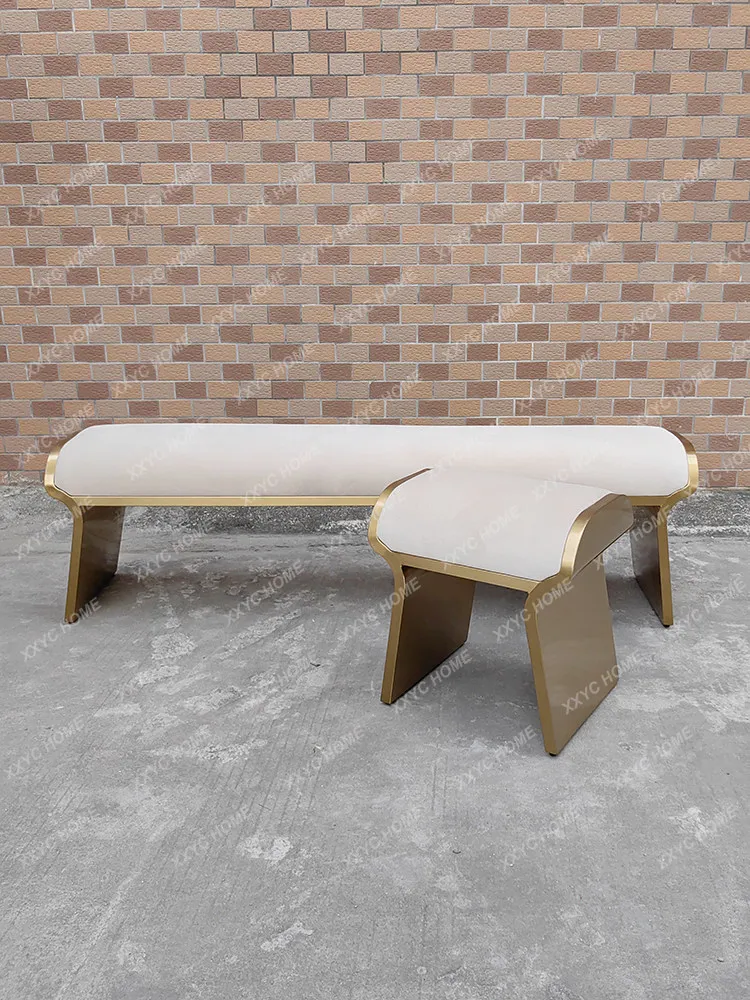 Light luxury bedside stool Modern stainless steel bedroom sofa bench Home door shoe changing stool Creative bedside stool