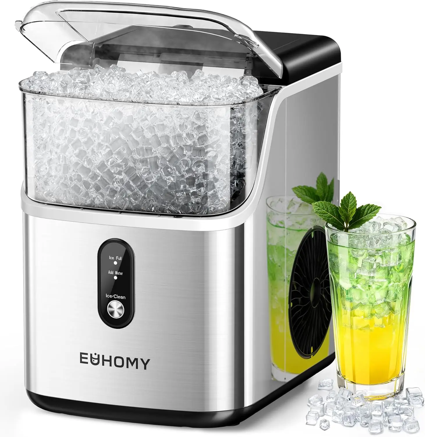 

Countertop Ice Maker with Scoop & Basket, 35lbs/24H Sonic Pebble Ice Machine, Stainless Steel Silver