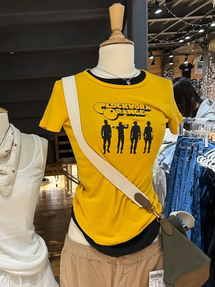 

Letter Print Yellow Woman's T-shirt Summer Round Neck Short Sleeve Cotton Tshirt Female Casual Sweet Preppy Style Tee Top Y2k