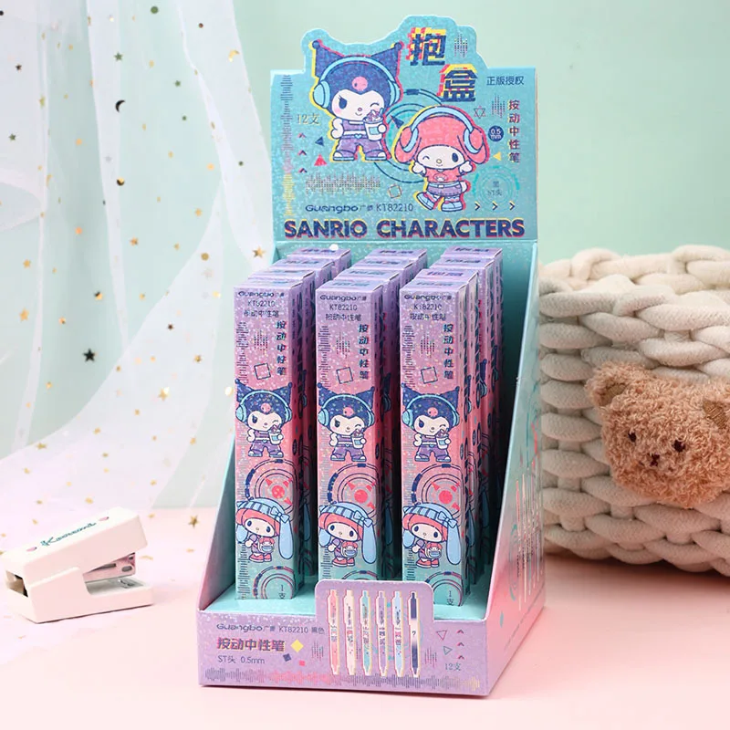 

12pcs Kuromi My Melody Gel Pen Cartoon 0.5 Black Press Signature Pen Individually Packaged Student Stationery Wholesale