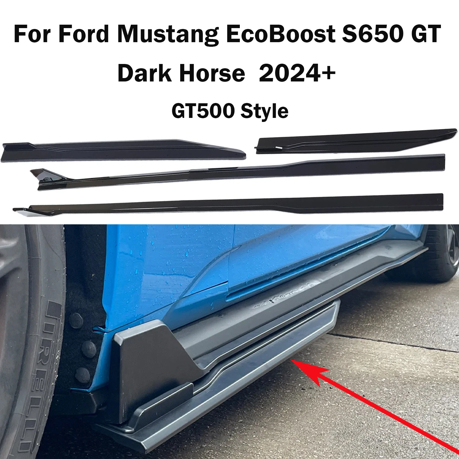For Ford Mustang S650 GT Dark Horse EcoBoost 2024-2026  Side Skirt Spoiler Extension Diffuser Splitter Carbon Look Body Kit