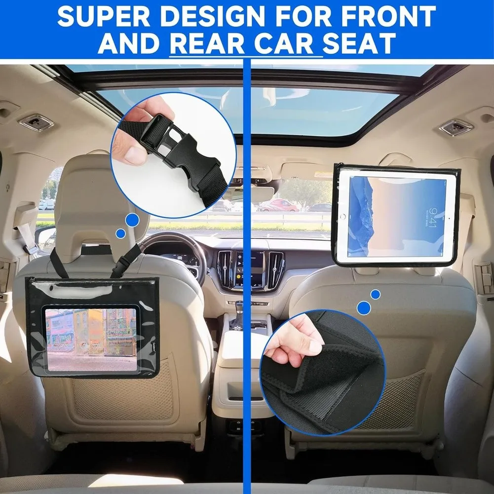 Car Seat Headrest Mount Holder for 7 to 13 Inch For Tablets with Adjustable Tilt Angle and Secure Strap Fastening System