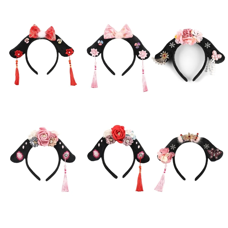 Ancient Chinese HeadBand Hanfu Tangzhuang Kids Hair Accessories Manchu Princess Headwear Flower Tassel Headwear