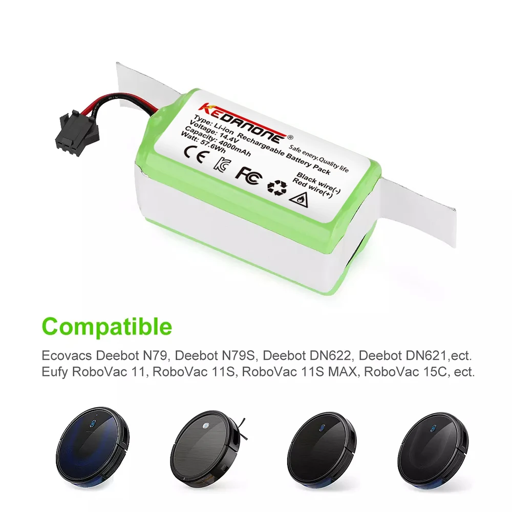 14.4V 2800mAh Li-ion Battery for for Conga 990 1090 Tesvor X500 Ecovacs Deebot N79 N79S DN622 Eufy RoboVac 11 11S RoboVac 30