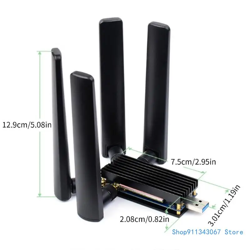 Scheda espansione Dongle USB per Computer RaspberryPi USB 3.1 ad velocità con 4 antenne Dissipatore calore in lega